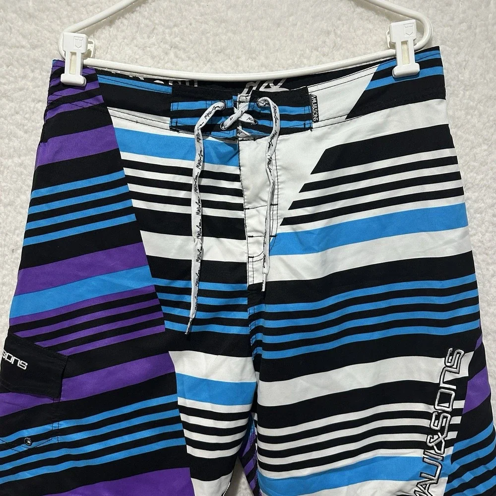 MAUI AND SONS Men's Purple Turquoise Striped Lined Swim Boardshorts‎ Size 36